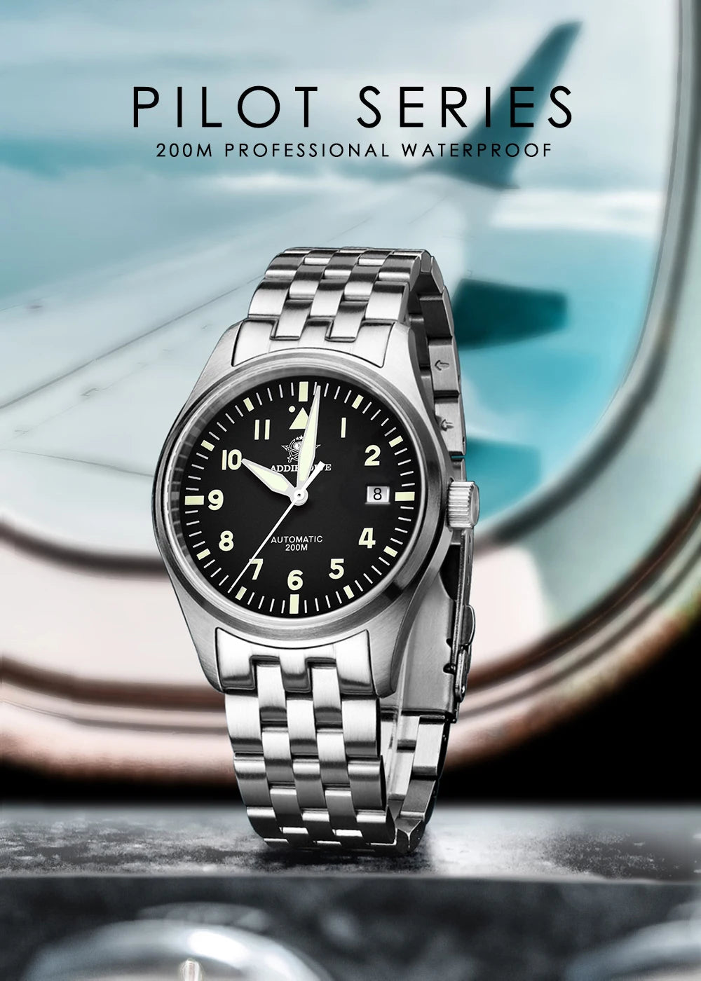 AD2519 Herren Klassik-Automatikuhr 200m 316L Edelstahl C3 Leuchtzeiger Vintage