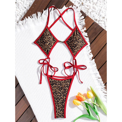 Damen-Badeanzug Leopard Micro-Tanga Weste High-Leg gepolstert