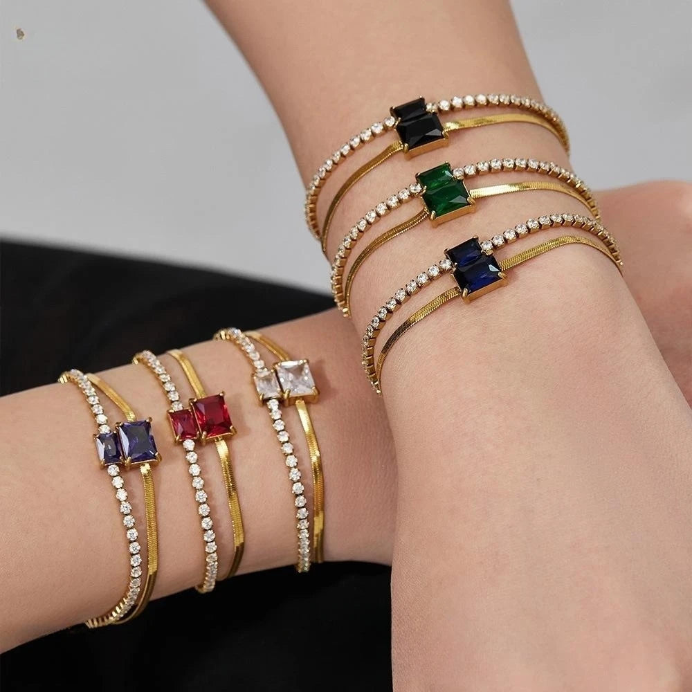 Damen-Armband Baguette-Zirkonia Doppelschicht