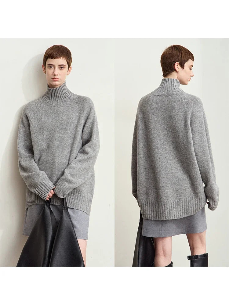 Damen-Rollkragenpullover 100 % Wolle nahtlos antibakteriell Winter