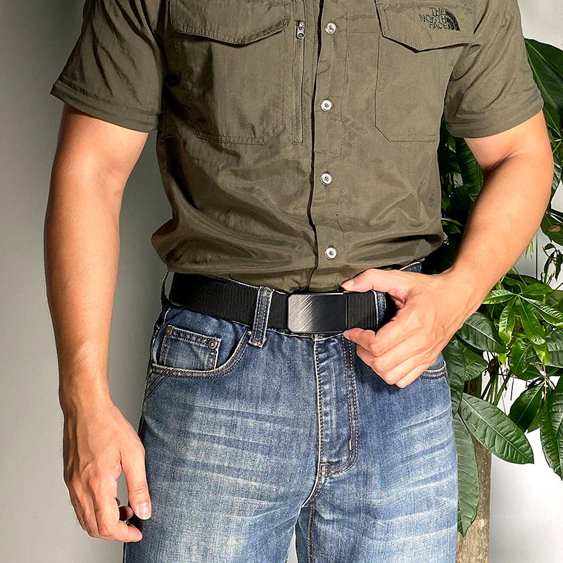 Herren-Gürtel Elastisch mit verstellbarer Passform und Automatische Schnalle aus Nylon 38 Mm Breite