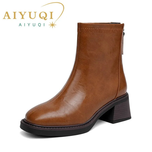Damen Booties aus echtem Leder mit quadratischem Absatz für den Winter