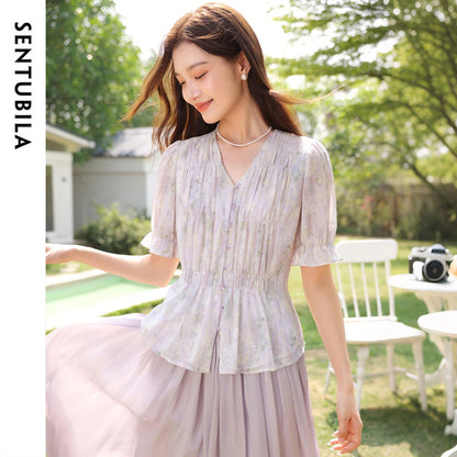 Damen-Lyocell-Bluse mit Reverskragen und Druckmuster – Einreihig und Komfortabel für Frühling und Sommer
