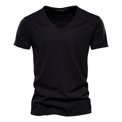 Herren-T-Shirt mit V-Ausschnitt, kurzarm, Slim Fit, einfarbig, schwarz