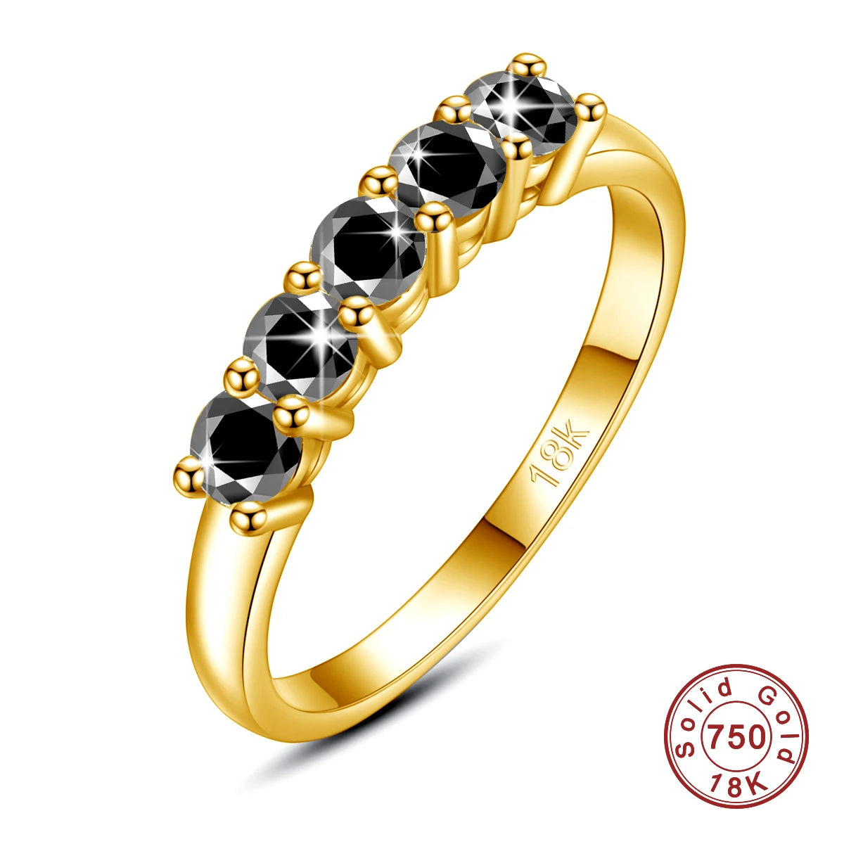 Damen-Ring aus 18K Gelbgold mit fünf Moissaniten und Echtheitszertifikat, Luxus Schmuckstück für Verlobung oder Hochzeit
