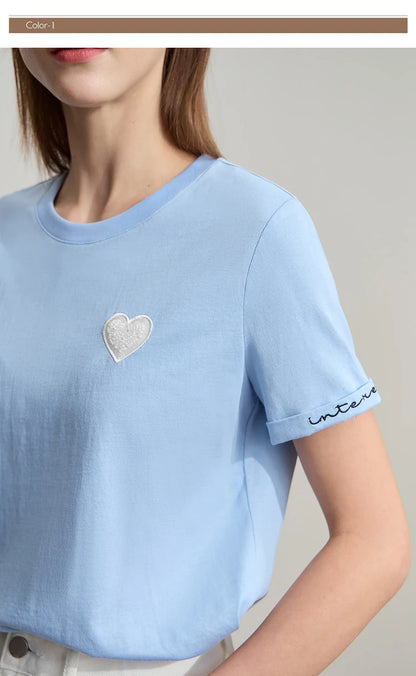 Damen T-Shirt im minimalistischen Stil mit bestickten Liebesperlen für den Sommer
