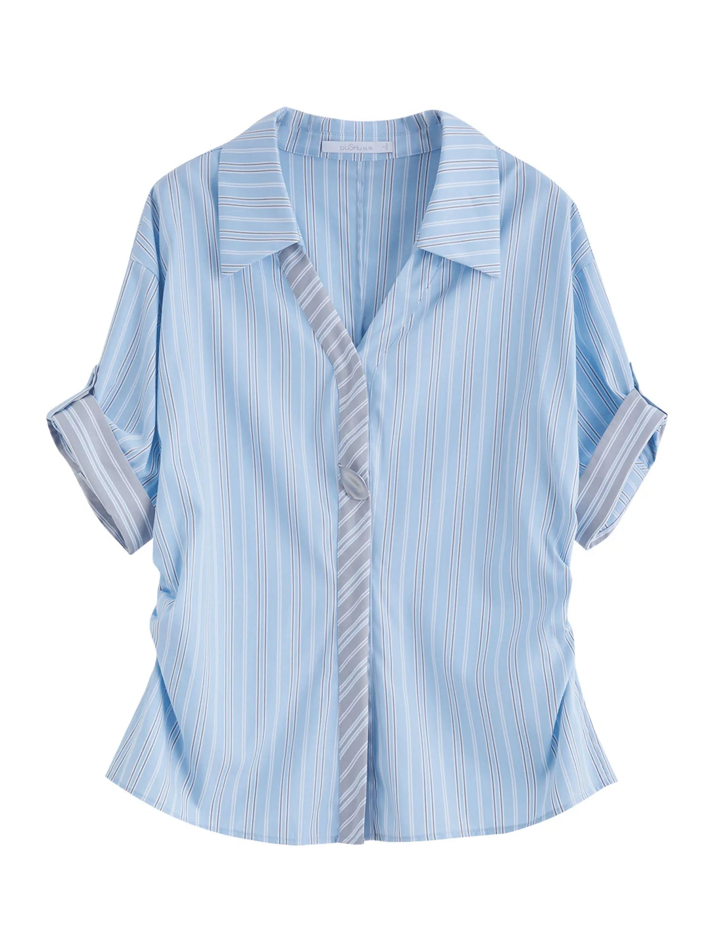Kurzärmlige Damen-Strickjacke mit Kontrastfarben und Polokragen – ideal für den Sommer