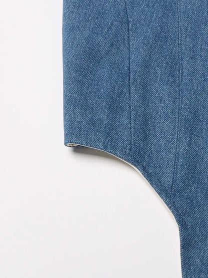 Asymmetrische Damen-Jeans mit hohem Bund und Colorblock-Design – modische Spliced-Denim-Hose für Frauen.