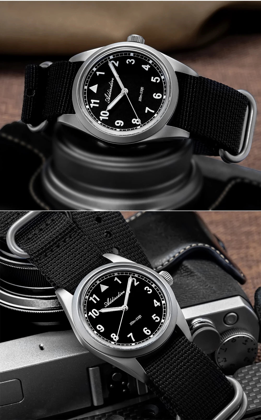 Herren-Quarzuhr mit Bubble-Glas und Nylonarmband