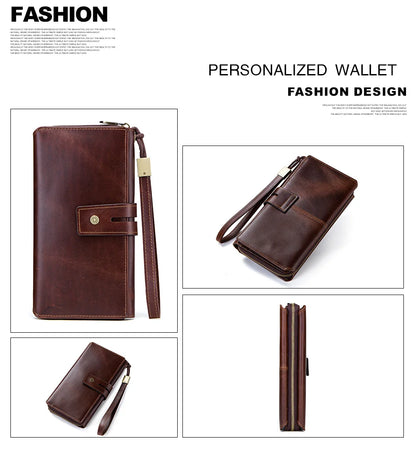 Herren Echtleder Clutch Lange Vintage Geldbörse Reißverschluss Kartenhalter Münzfach