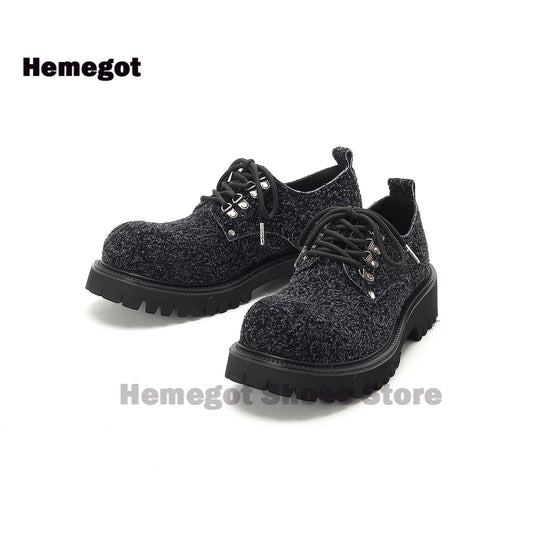 Snowflake Cow Suede Derby Shoes for Men Thick Soled Height Increasing Hiking Big Toe Leather Shoes Luxury Handmade Men Shoes