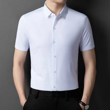 Herren-Hemd mit Vier-Wege-Stretch, Farbblock-Diamantmuster und Knopfleiste – ideal für Business-Casual und formelle Anlässe.