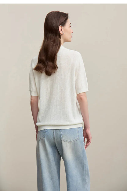 Weißer Strickpullover mit kurzem Ärmel, Rückansicht