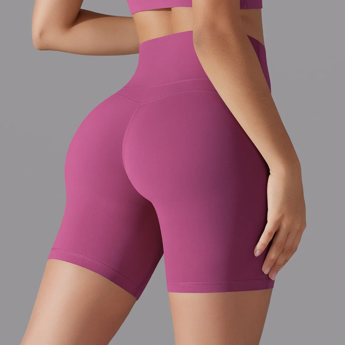 Yoga-Shorts mit hoher Taille, pink, formende Po-Nähte, kurz
