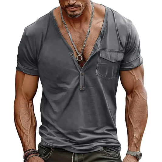 Schweres Herren-T-Shirt aus reiner Baumwolle mit Rundhalsausschnitt und kurzen Ärmeln – lockeres, einfarbiges Basic-Shirt für den Sommer.