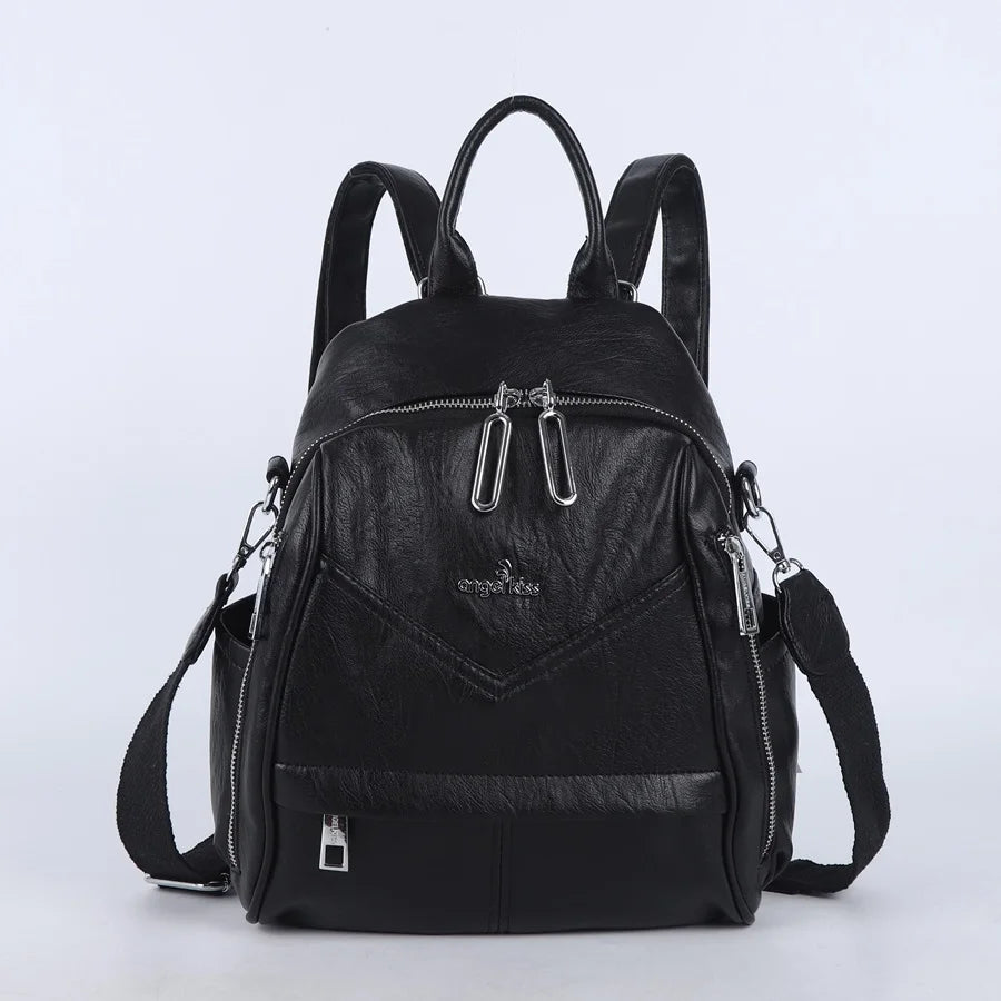 Damen-Schulrucksack Mit Mehrfachfächern Und Einfarbigem Design Für Schule Und Freizeit