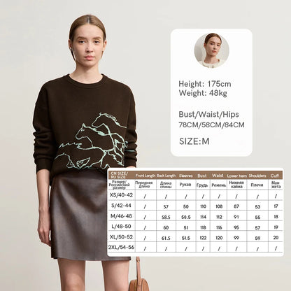 Damen-Rundhalspullover Tier-Jacquard locker Langarm Winter