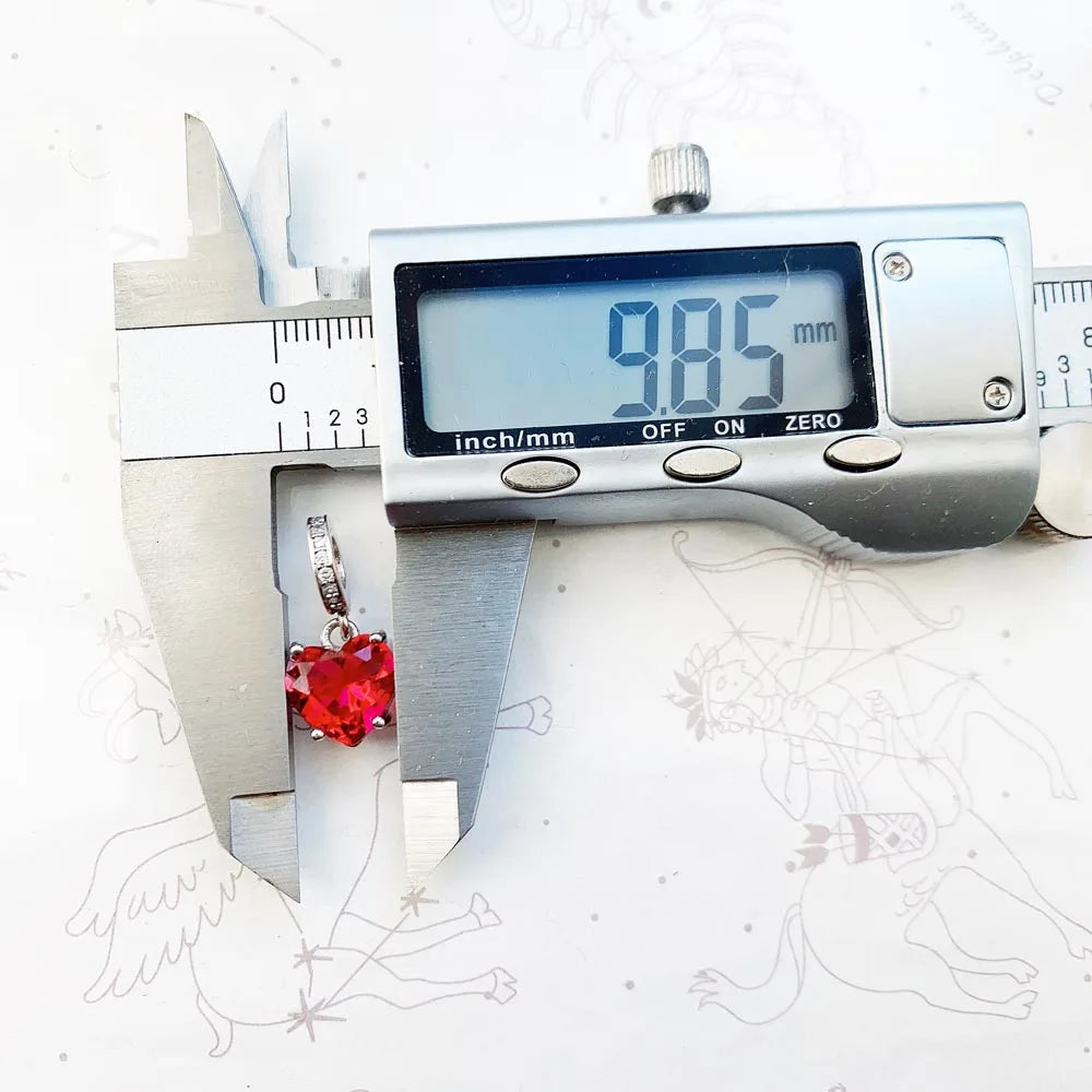 Damen-Charm-Anhänger Herz roter Stein romantisch Herbst aus Sterlingsilber