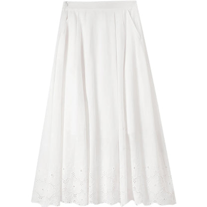 Damen Midirock aus 100 Prozent Baumwolle mit hoher Taille und Stickerei