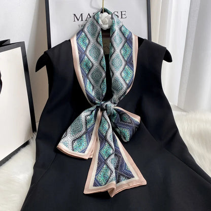 Damen Seidenschal dünn Taschenband Foulard Haarband Stirnband bedruckt F