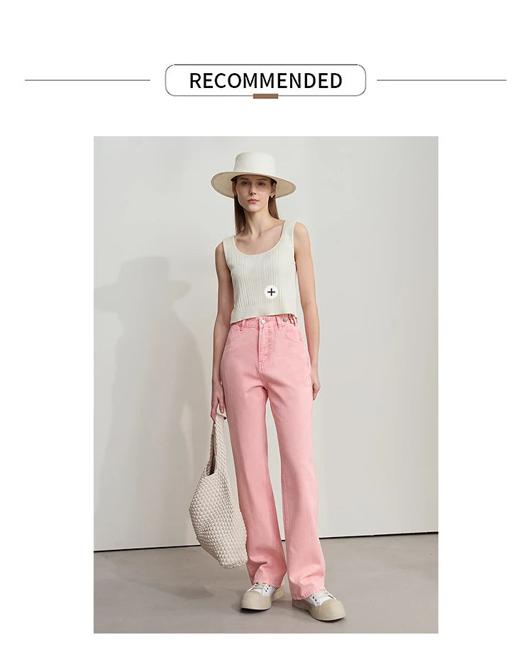 Damenjeans im minimalistischen Retro-Stil mit geradem Bein aus Baumwolle