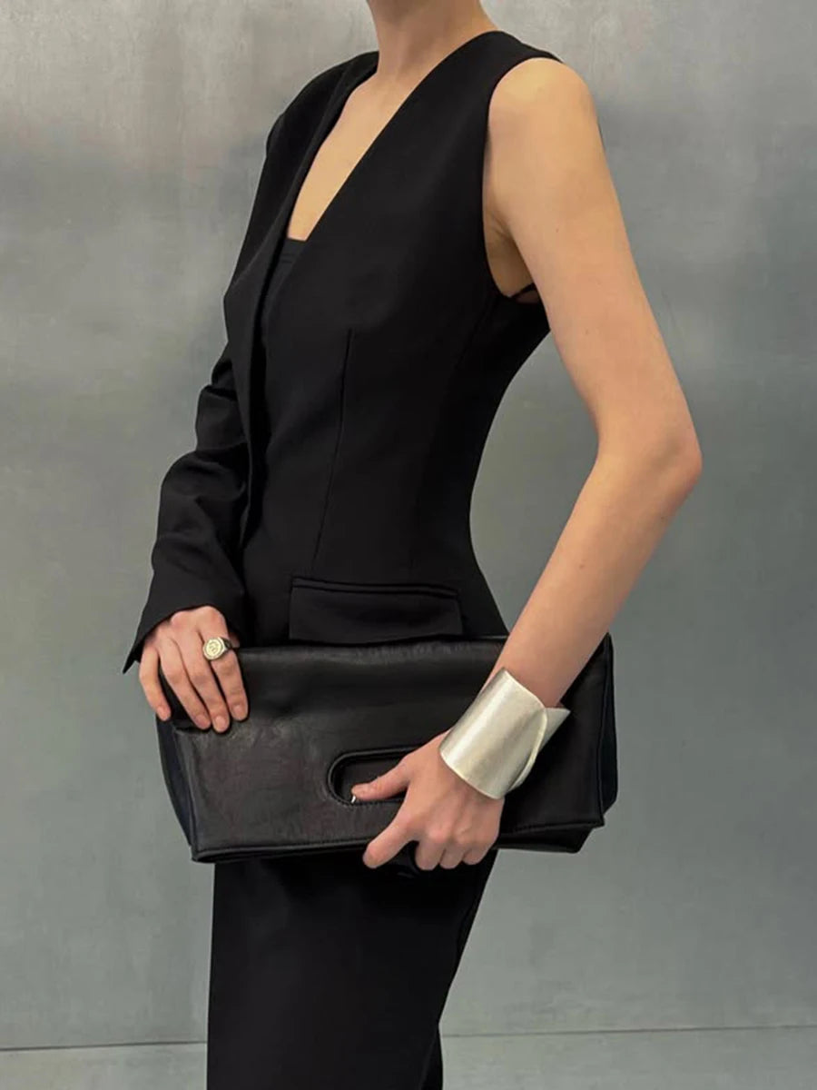 Zweiteiliges Damen-Set mit Reverskragen, langärmligem Patchwork-Blazer und hoch taillierter Hose – lässig und stilvoll