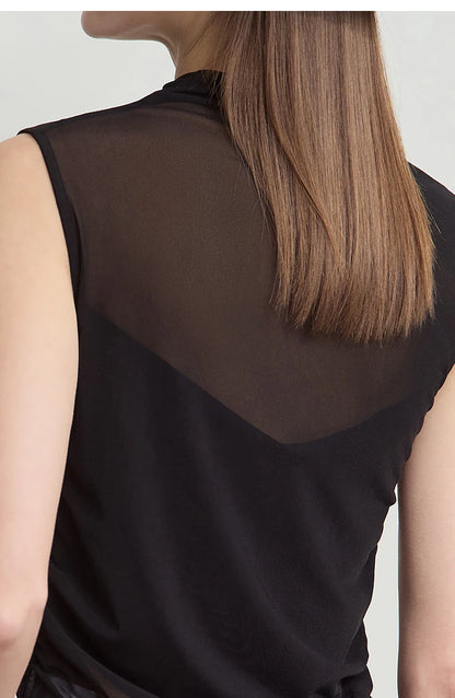 Damen T-Shirts im Sommer-Stil mit solidem ärmellosem Rollkragen für Büro