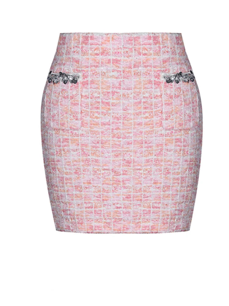 Eleganter Damen-A-Linien-Rock mit hohem Bund und Patchwork-Design im minimalistischen Stil
