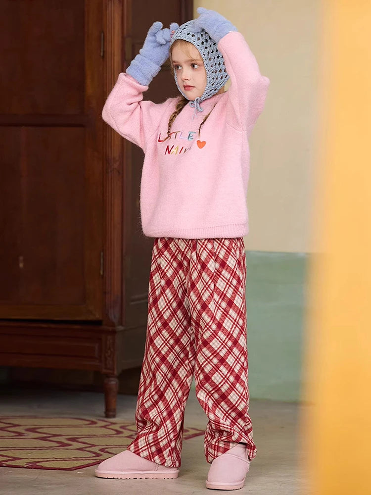 Warme Winter-Kleidweste für Mädchen mit Jacquard-Blumenmuster in Lila und Pink – ideal für Neujahrsfeiern