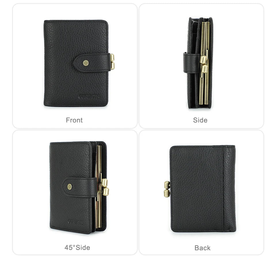 Damen Echtleder Geldbörse Vintage Metallrahmen Kartenhalter Münzbörse Luxus
