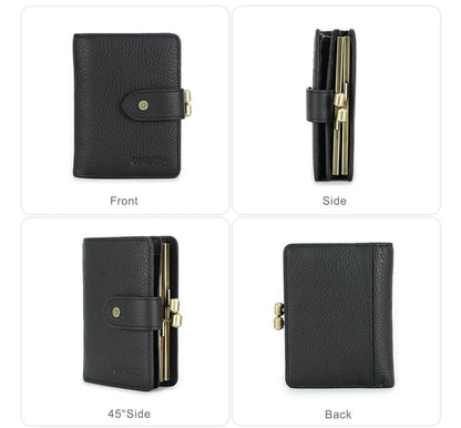 Damen Echtleder Geldbörse Vintage Metallrahmen Kartenhalter Münzbörse Luxus