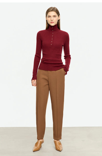 Damen-Strickjacke Rollkragen Knopfleiste Slim halboffene Front Herbst