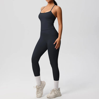 Sport-Set in Dunkelblau: Tank-Top und Leggings im Slim-Fit mit Knöchelabschluss
