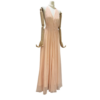 Elegantes Damen-Kleid mit V-Ausschnitt, kurzen Ärmeln und Perlenverzierung – Patchwork-Design mit Rüschen und Falten.