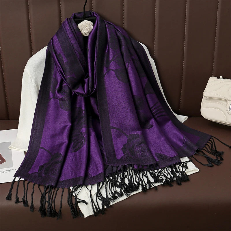 Damen Winterschal Kaschmir Plaid warm Pashmina Bandana Quaste B