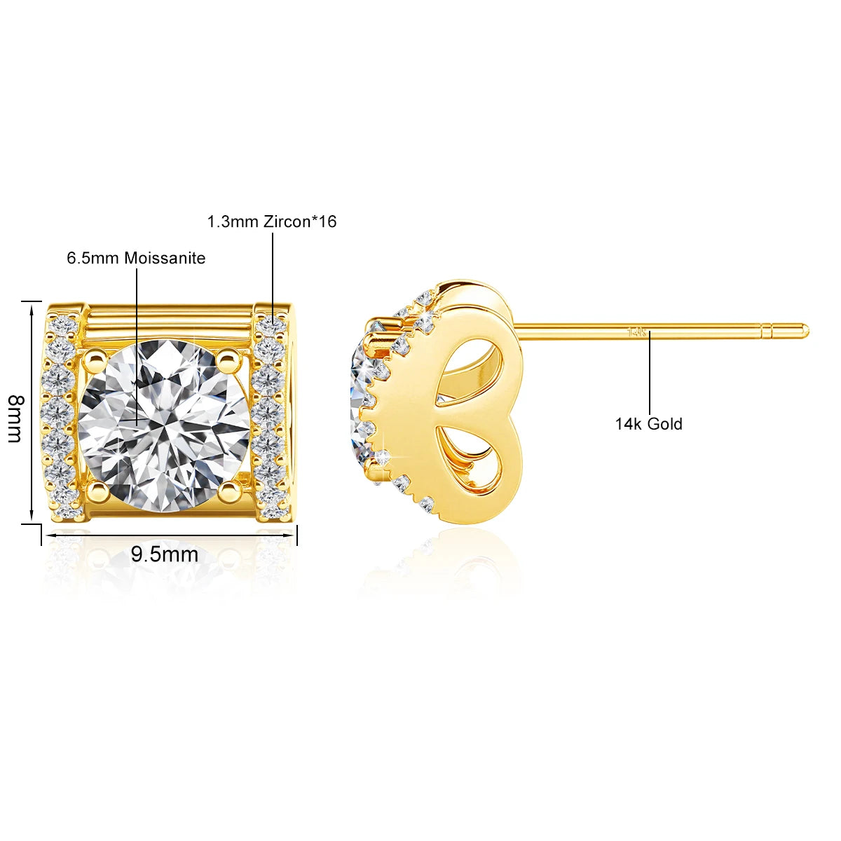 Damen-Ohrstecker Moissanit 1,0 ct aus 14k Gelbgold Zertifiziert Luxus-Ohrringe für Hochzeit und Geburtstag
