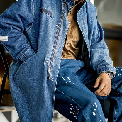 Retro M65 Denim Fischschwanz Trenchcoat – Stilvoller Lässiger Look