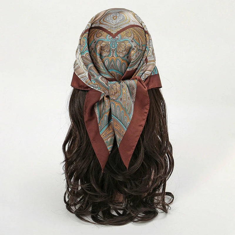 Damen Seidenschal Haarband Frühling Blumen Bandana Halstuch Kopfband elegant B