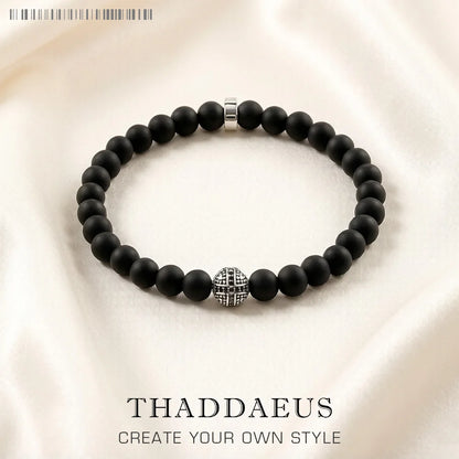 Damen-Armband Obsidian Karma Kreuzperle mattschwarz aus Sterlingsilber