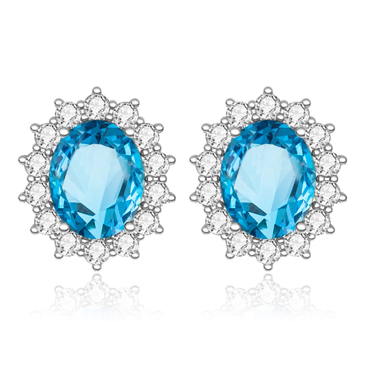 Damen-Ohrstecker Aquamarin Mit Diamanten Aus 925 Sterlingsilber Großes Edelstein-Duo