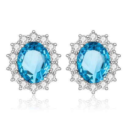 Damen-Ohrstecker Aquamarin Mit Diamanten Aus 925 Sterlingsilber Großes Edelstein-Duo
