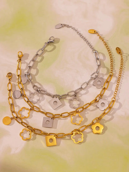 Damen-Charm-Armband mit Blumenmotiv aus Edelstahl