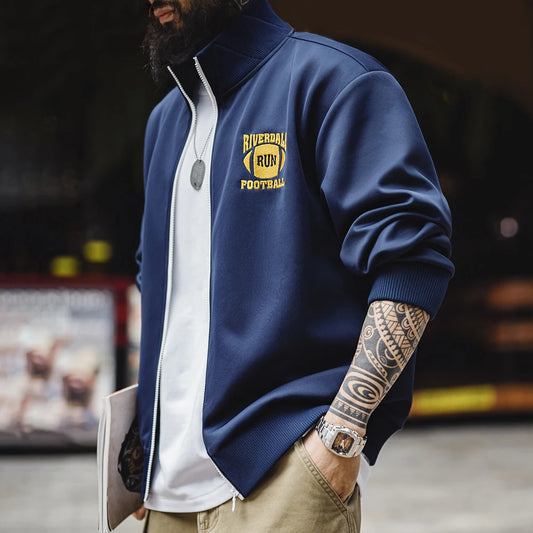 Herren Jacke Loose Fit Baumwolle Stehkragen Reißverschluss Color-Block