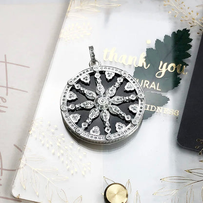 Damen-Anhänger schwarzes Kristallrad Karma trendiger Stil aus Sterlingsilber