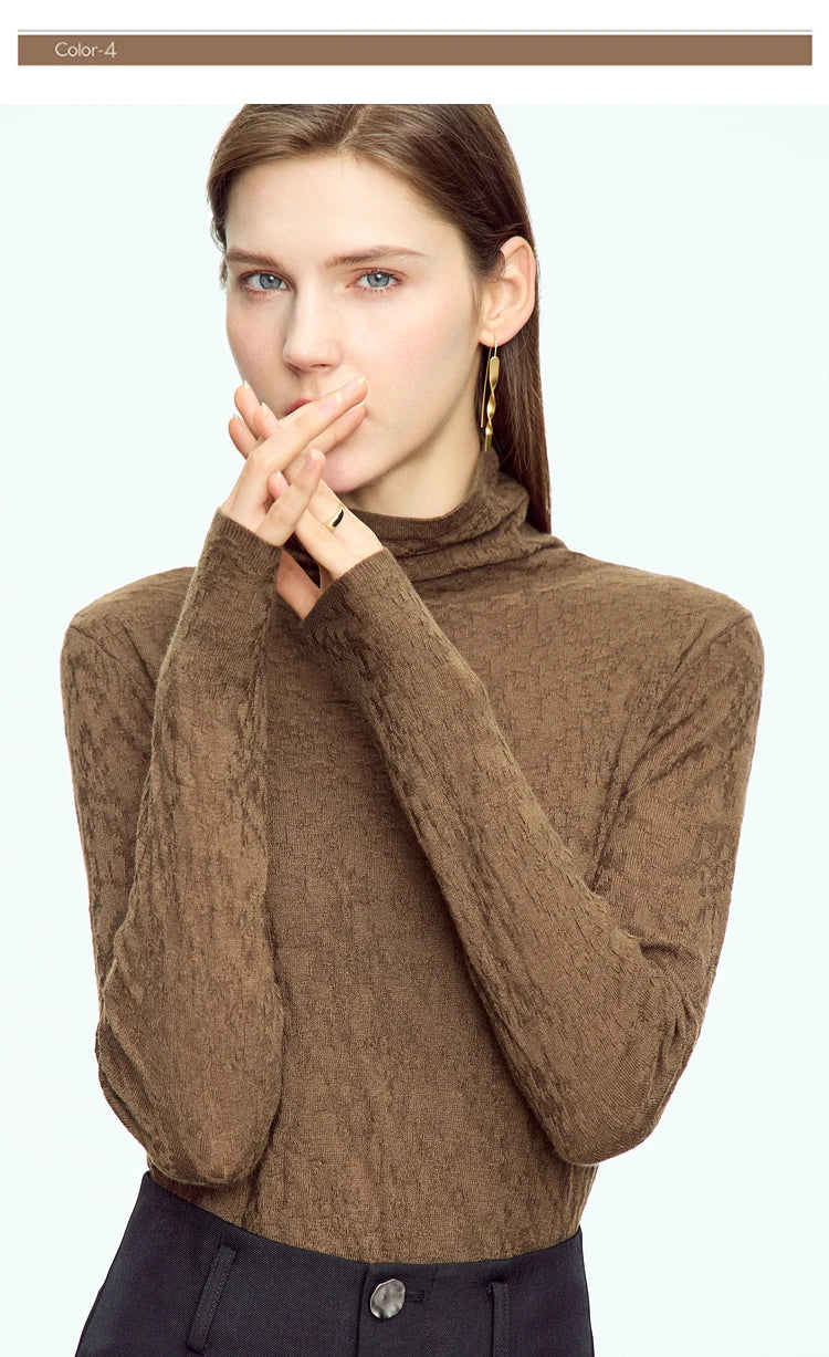 Damen-Rollkragenpullover Wolle Slim einfarbig Büro Winter