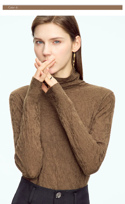 Damen-Rollkragenpullover Wolle Slim einfarbig Büro Winter