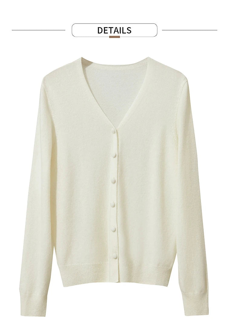 Damen-Strickjacke V-Ausschnitt Wolle lang locker Herbst-Winter