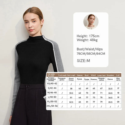Damen-Halbrollkragen-Pullover Slim asymmetrisch Kontrast Winter