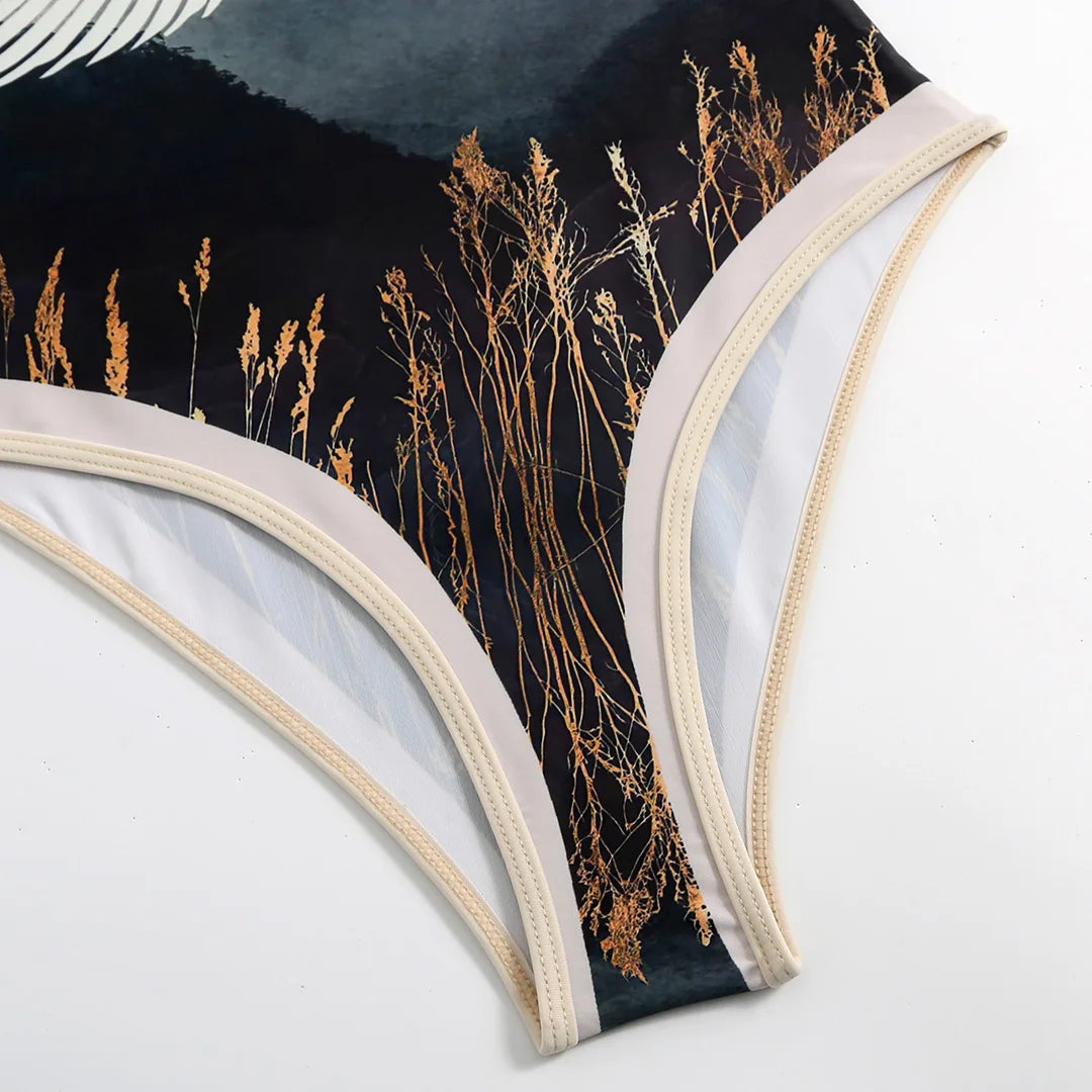Damen Badeanzug Leopard Spleiß V-Ausschnitt mit Rock Monokini