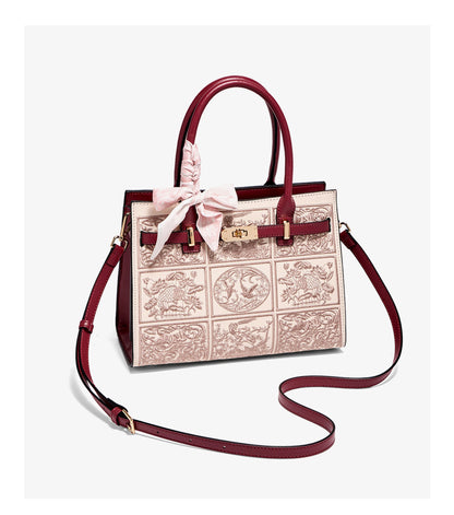 Damen Handtasche Aus Split-Leder Mit Crossbody-Tasche Im Chinesischen Stil